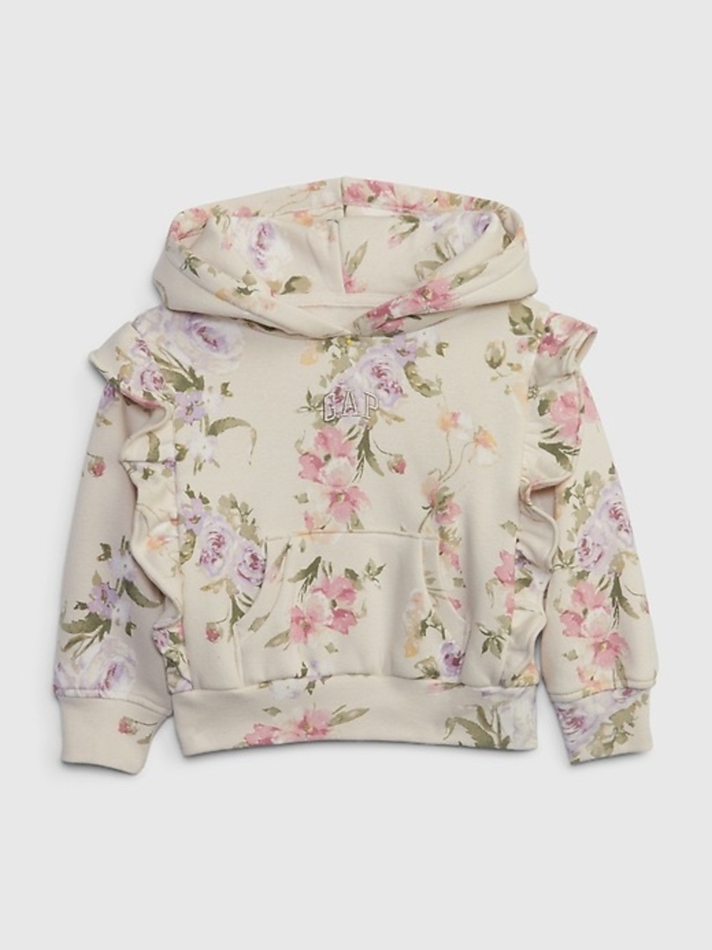 Gap × LoveShackFancy Toddler Floral Ruffle Hoodie sweater cream top 3T